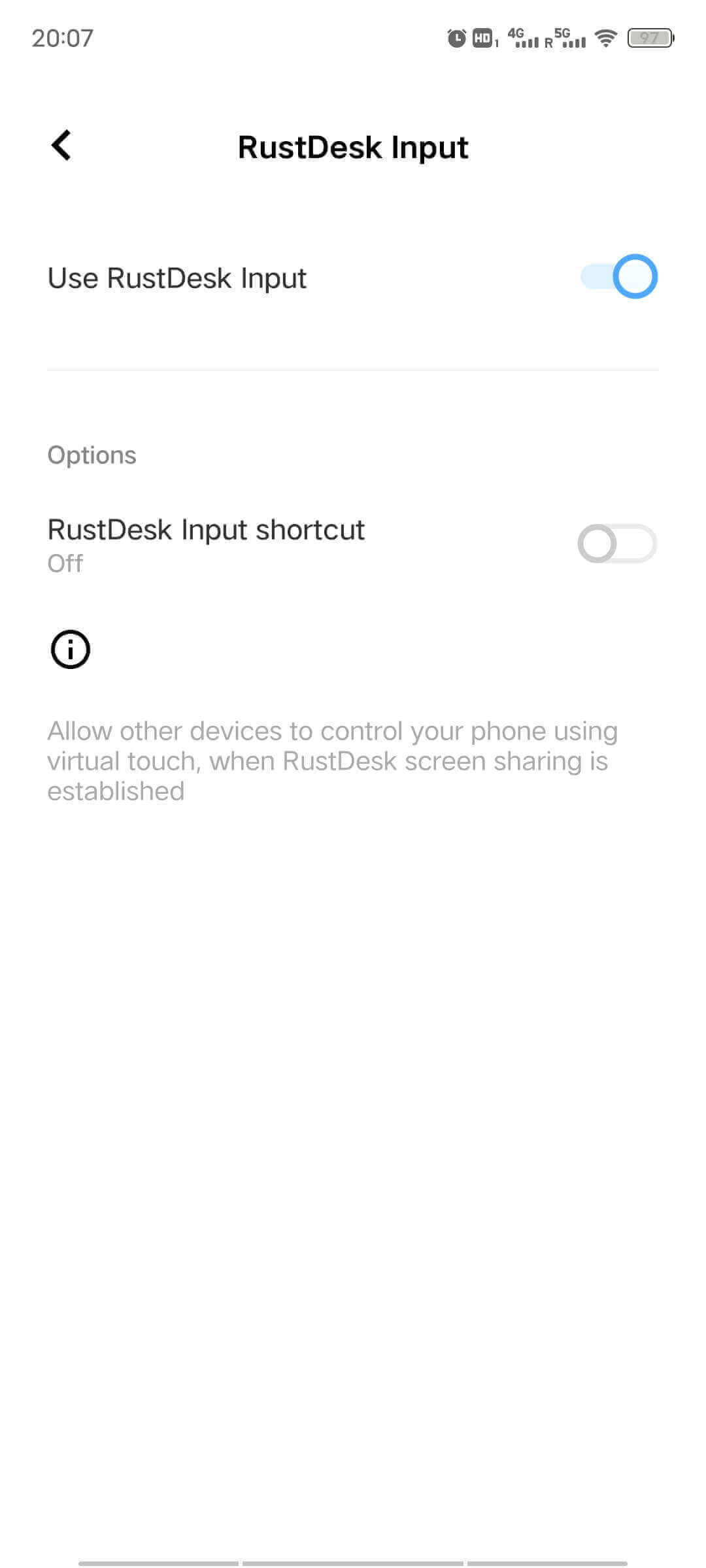 Exemple Android : activation du service RustDesk Input